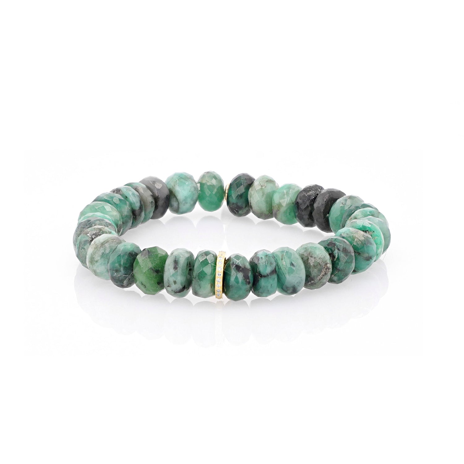 Emerald Faceted Bracelet with 14K Diamond Rondelle - 10mm BG000928 - TBird