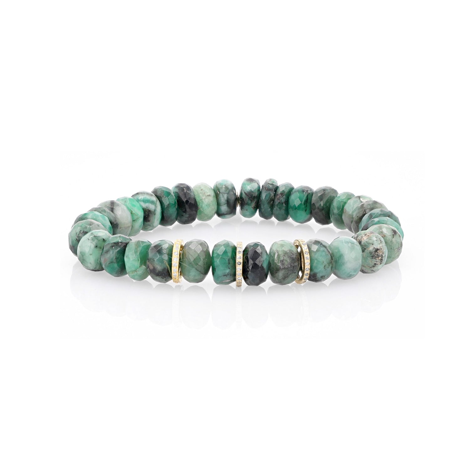 Emerald Faceted Bracelet with 3 14K Diamond Rondelles - 10mm BG000929 - TBird