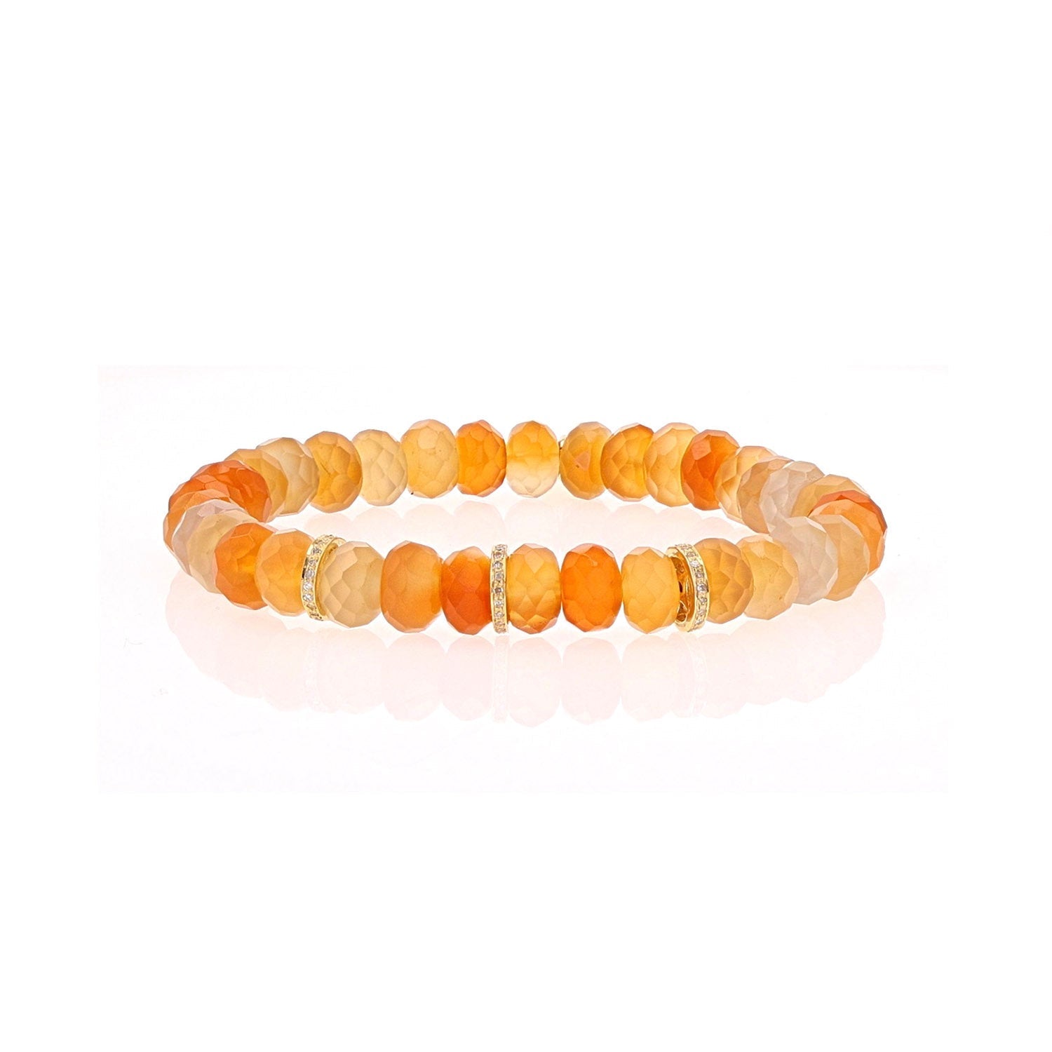 14k Carnelian Beaded Bracelet with 3 Diamond Rondelles - 8mm  BG001009 - TBird