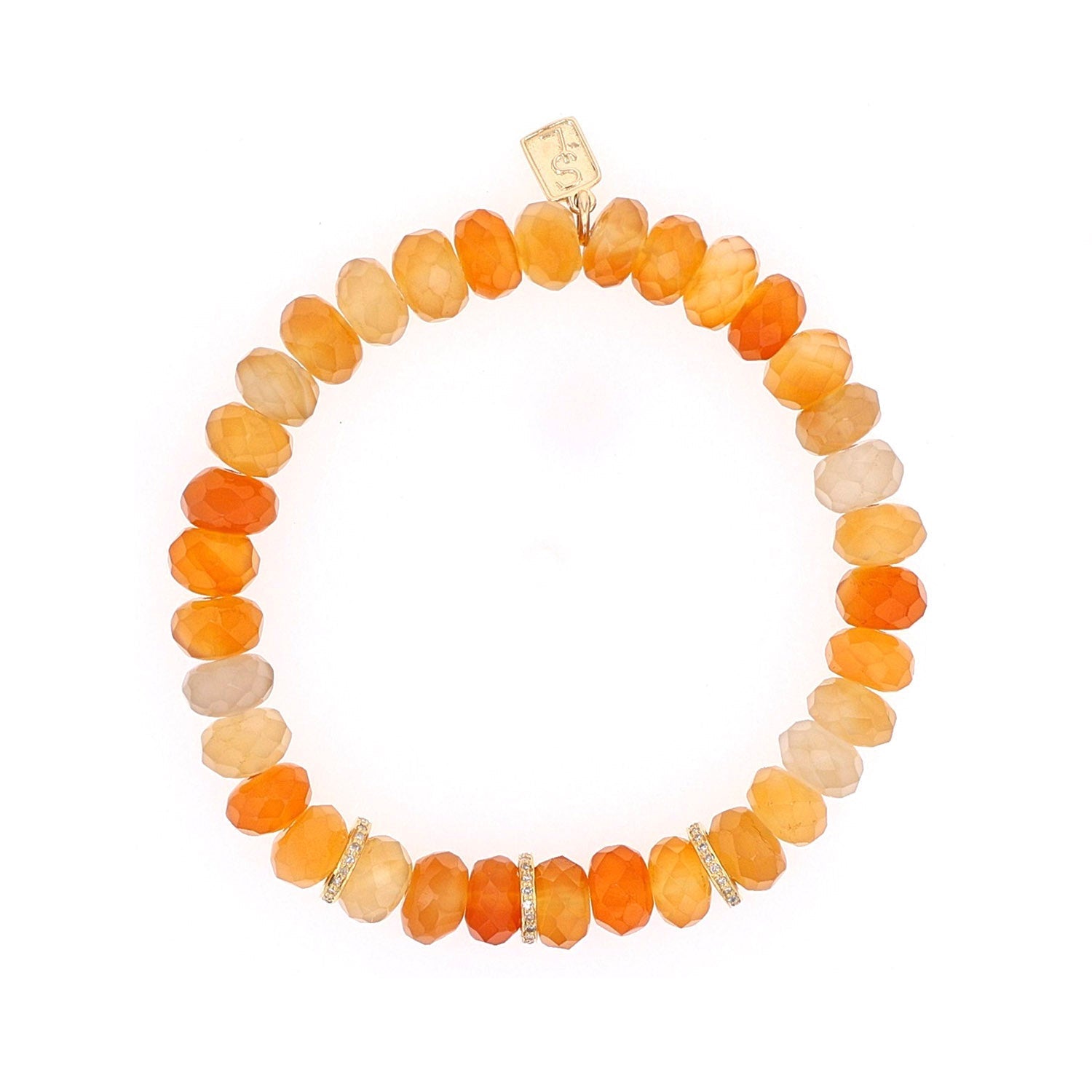 14k Carnelian Beaded Bracelet with 3 Diamond Rondelles - 8mm  BG001009 - TBird