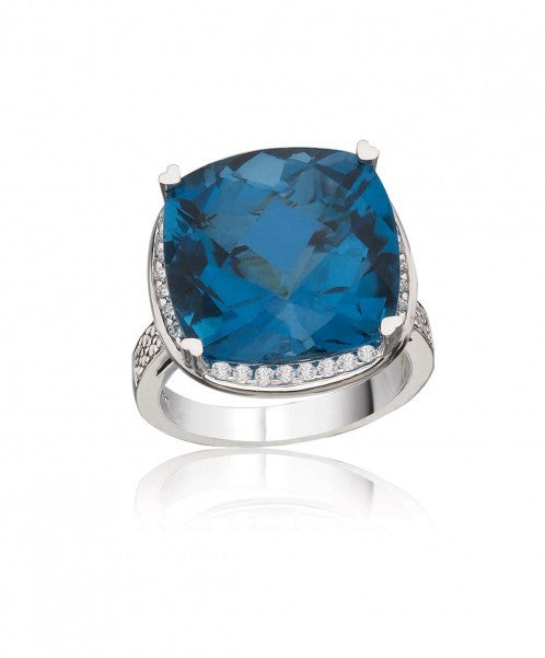 Blue Topaz Cushion Ring with Diamonds 348-JSA