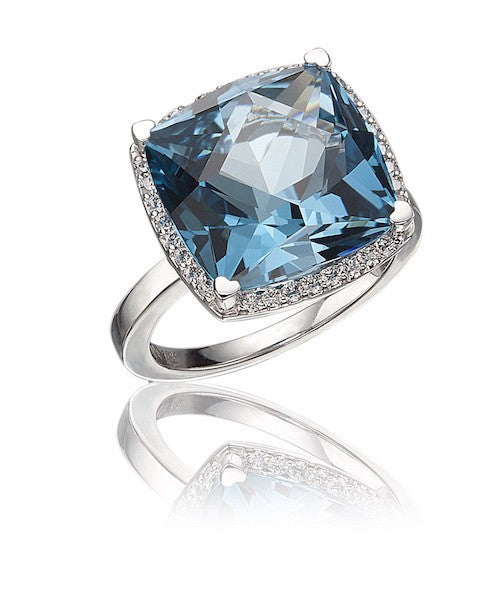 Blue Topaz Square Ring with Diamonds 349-JSA