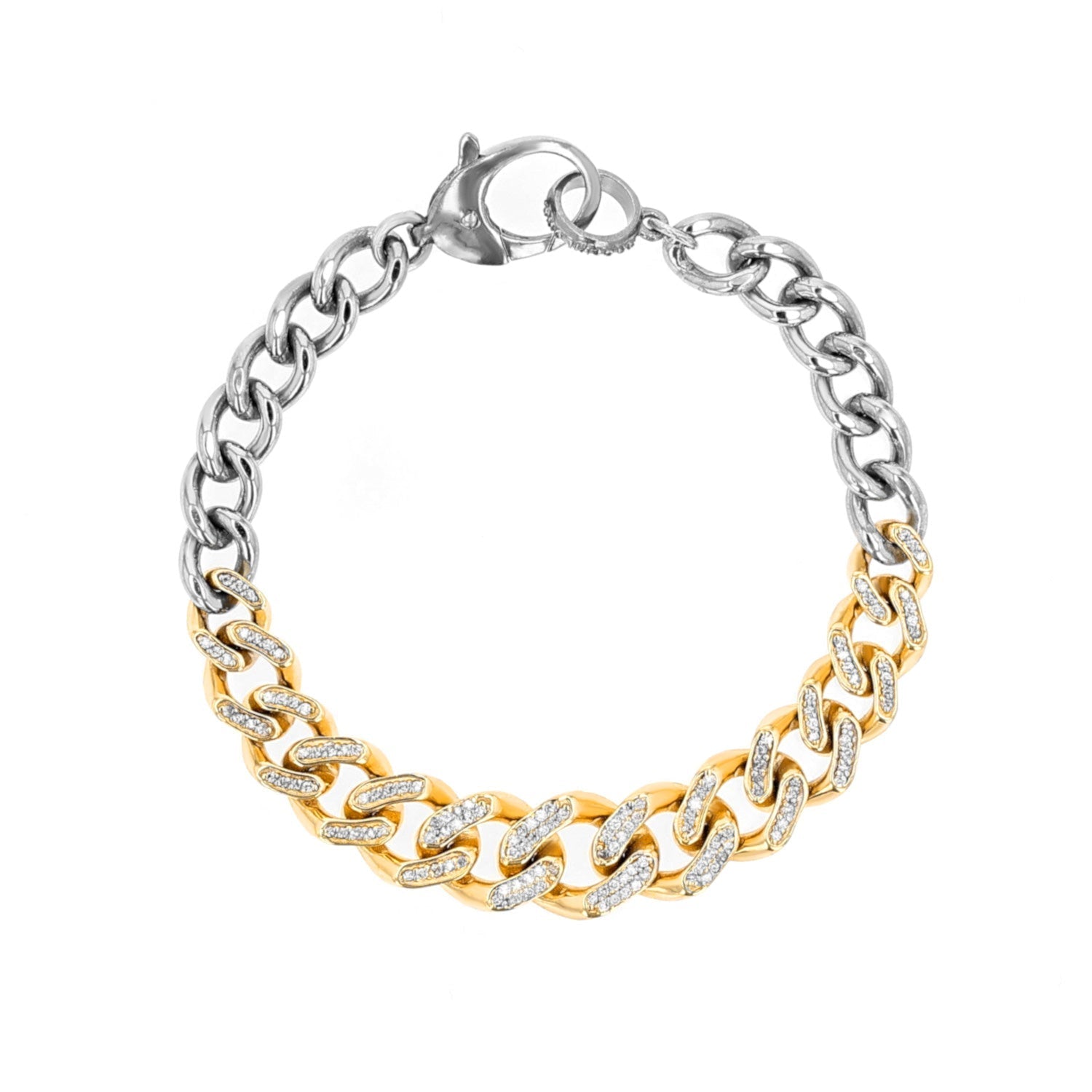 14K Gold Diamond & Silver Tapered Curb Chain Bracelet  BMM00003 - TBird