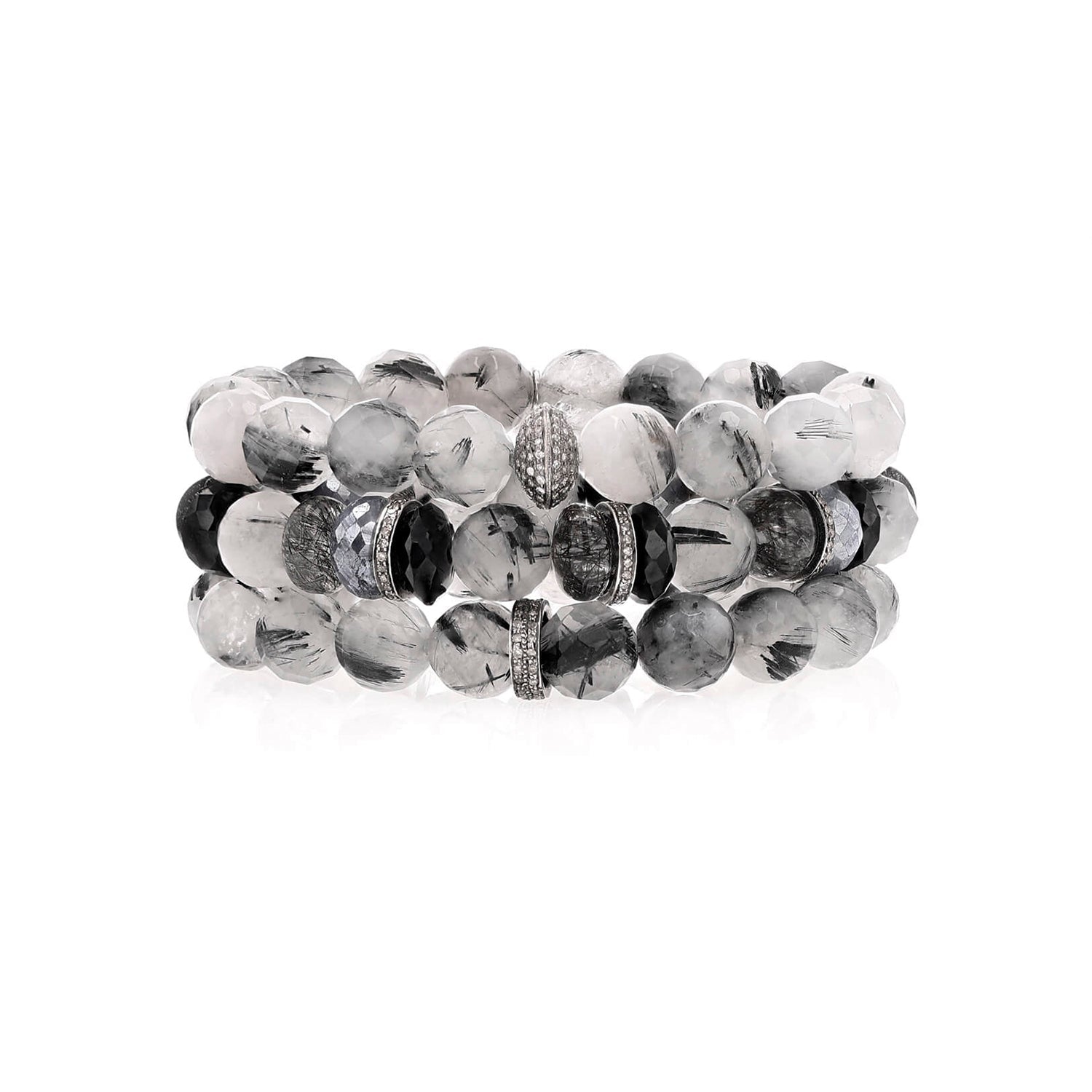 Tourmalinated Quartz Bracelet Stack : BNDL13 - TBird