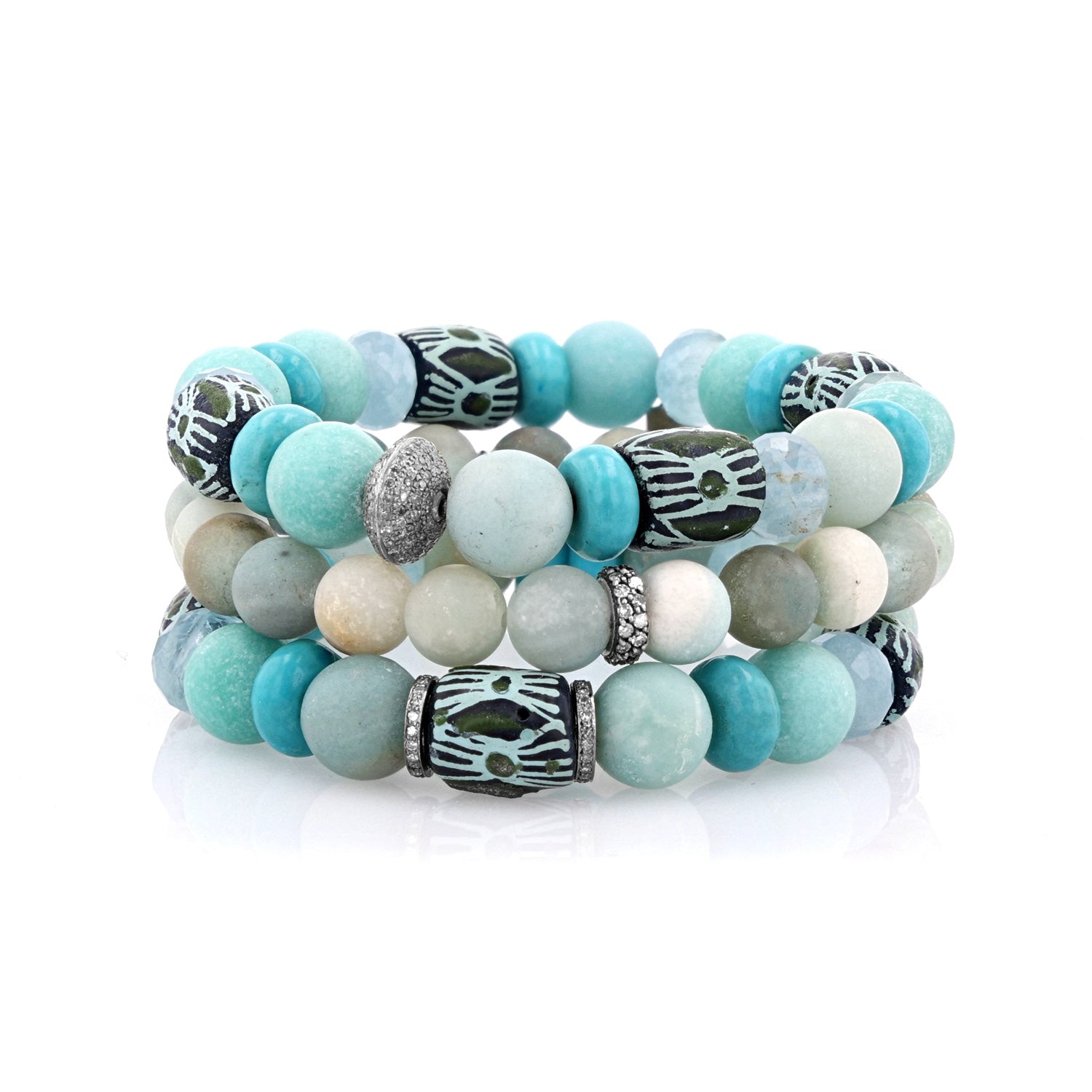 Cabrillo Beach Stack - Amazonite, Turquoise, Aquamarine, African Bead  BNDL16 - TBird