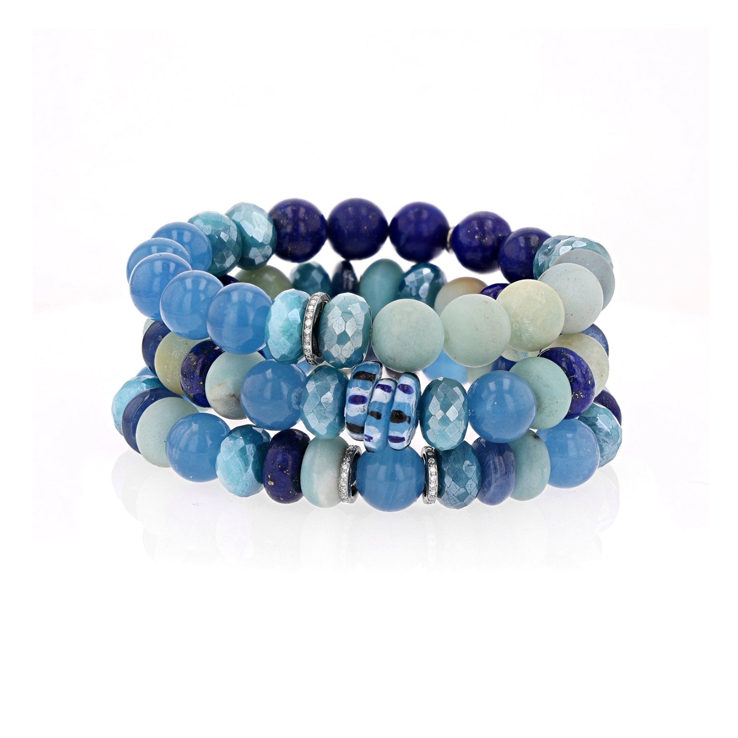 Miramar Beach Stack - Lapis, Matte Amazonite, Silverite, Calcite - 10mm  BNDL18 - TBird