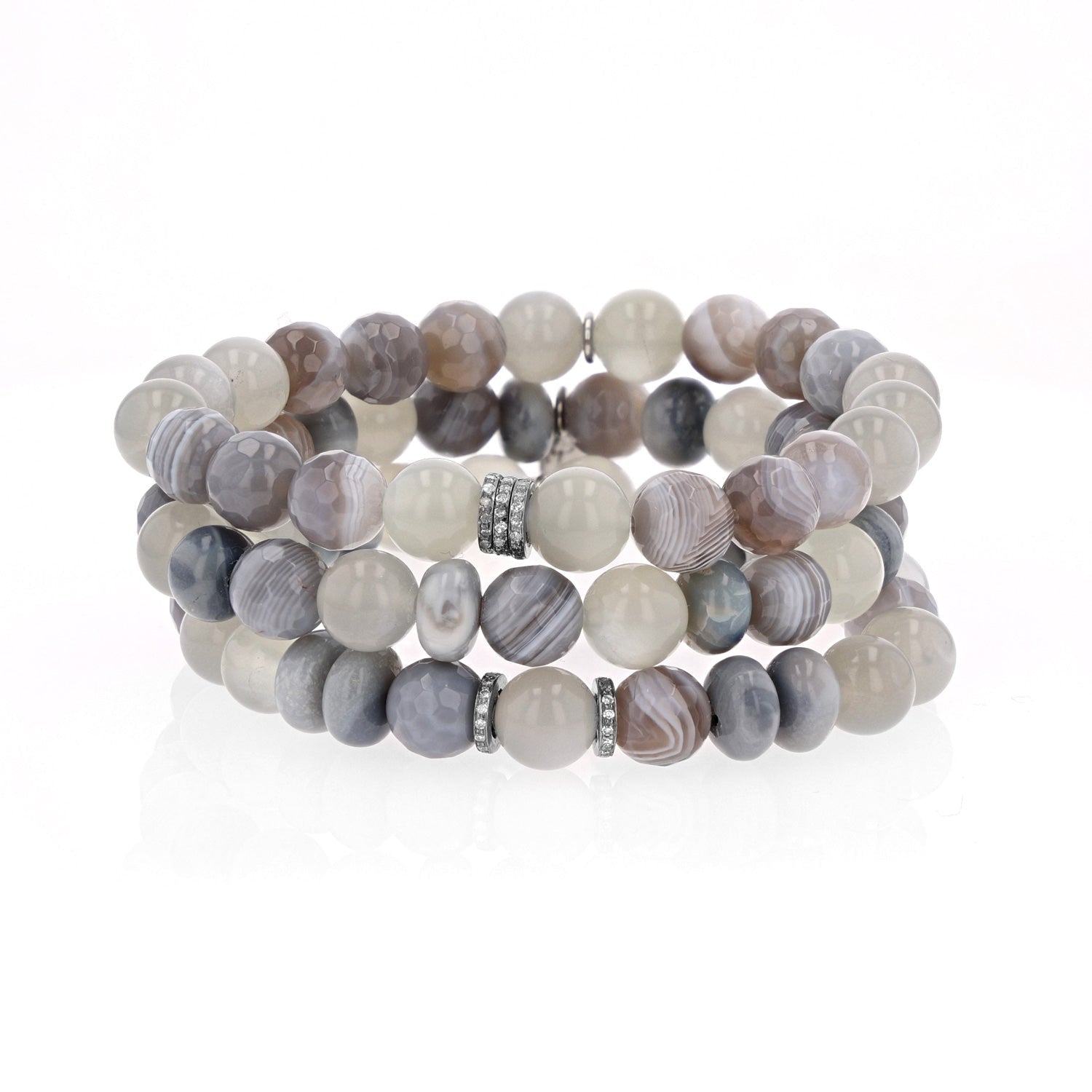 Butterfly Beach Stack - Grey Moonstone, Botswana Agate & Opal - 8mm  BNDL19 - TBird