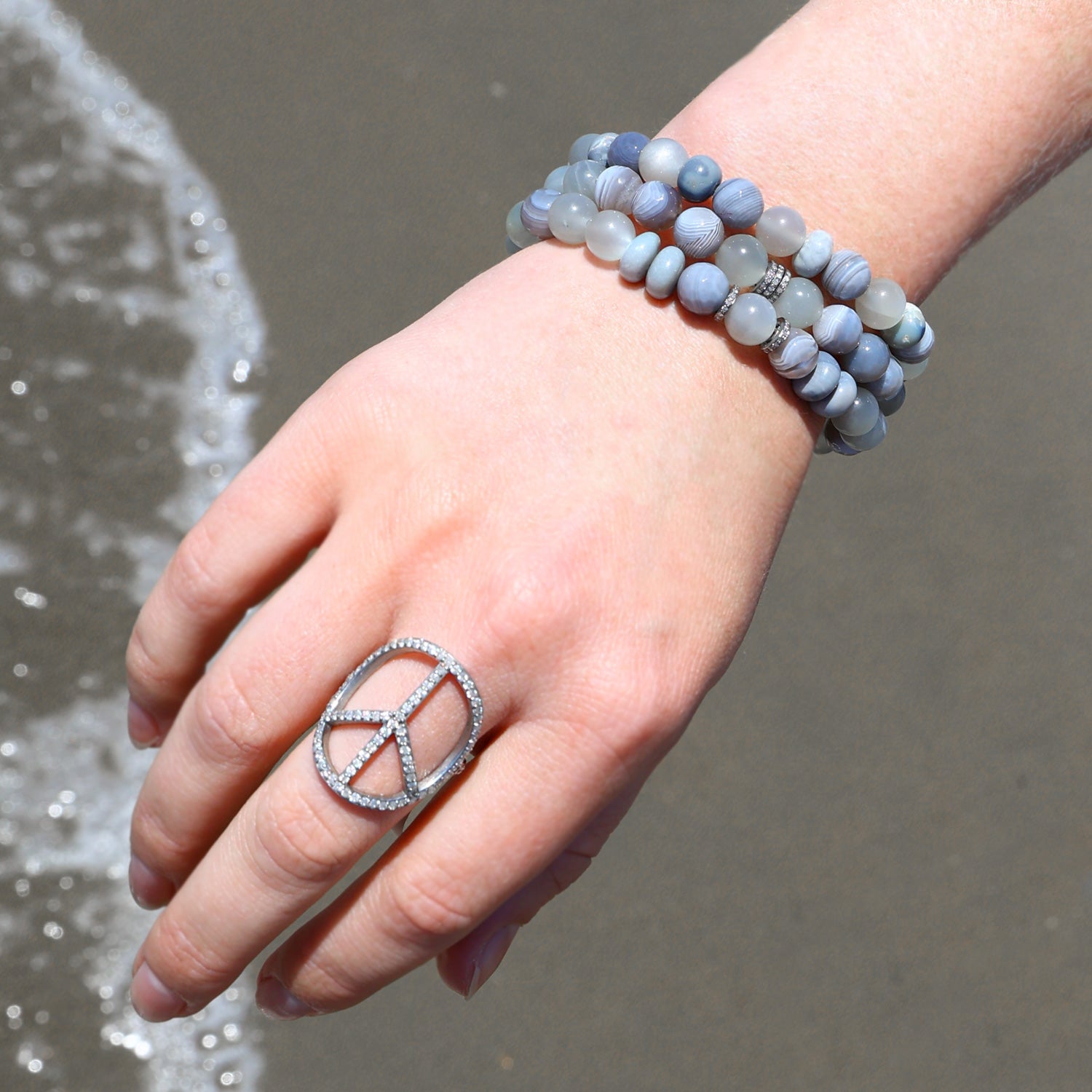 Butterfly Beach Stack - Grey Moonstone, Botswana Agate & Opal - 8mm  BNDL19 - TBird