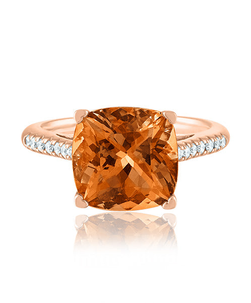 Citrine Cushion Shaped Ring with Diamonds 308-JSA