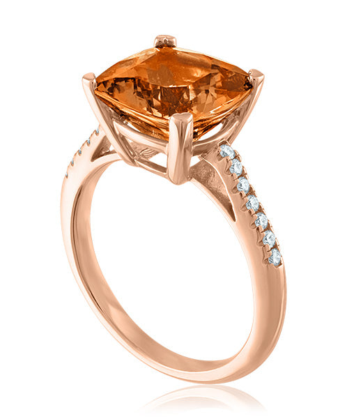 Citrine Cushion Shaped Ring with Diamonds 308-JSA