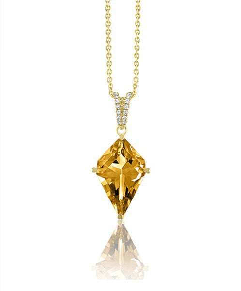 Citrine Kite Shaped Pendant with Diamonds 327-JSA