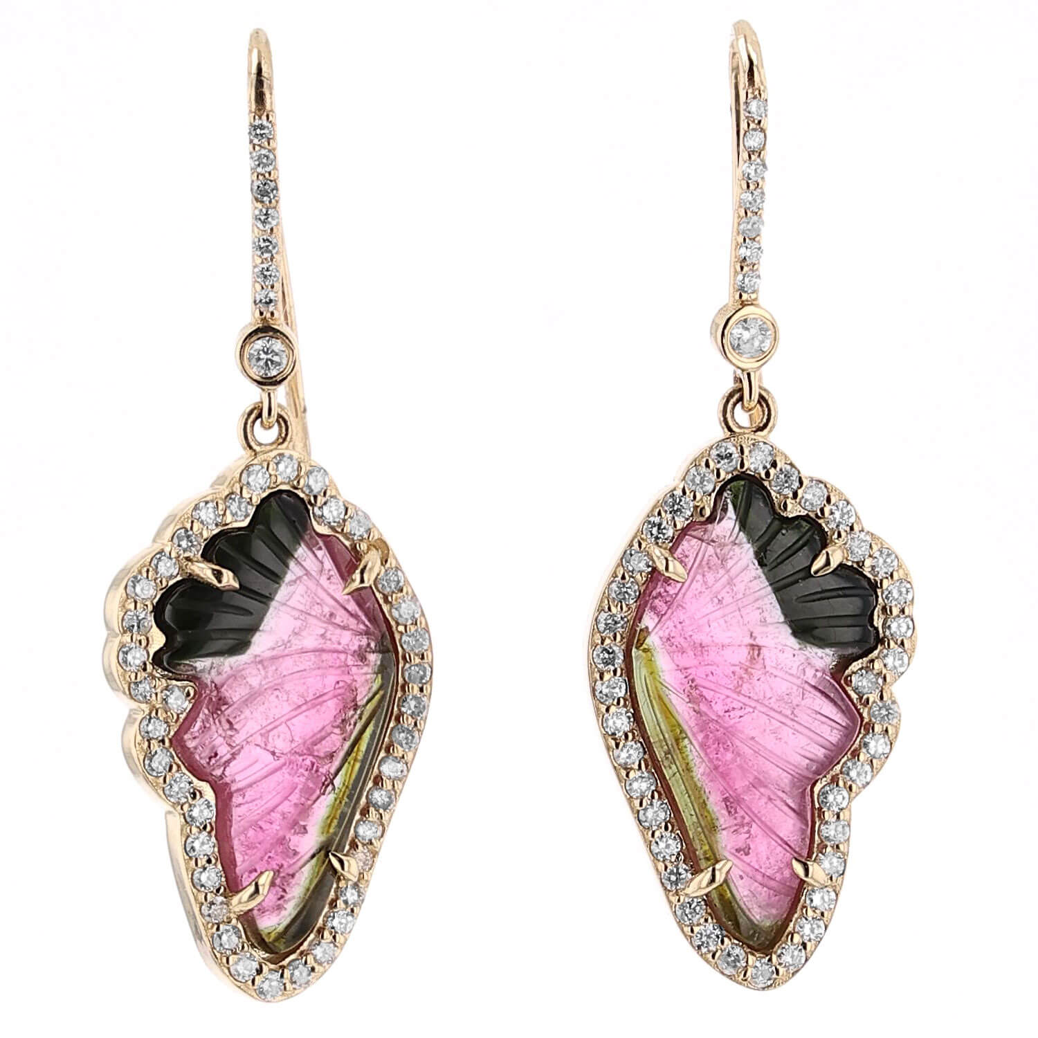 14K Diamond Pink Tourmaline Butterfly Angel Wing Earrings  EG000245 - TBird