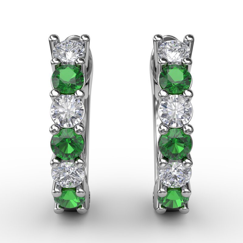 Shared Prong Emerald And Diamond Hoop Earrings ER1494E - TBird