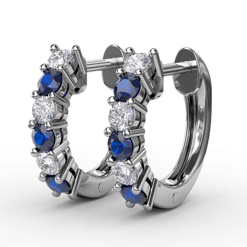 Shared Prong Sapphire And Diamond Hoop Earrings ER1494S - TBird