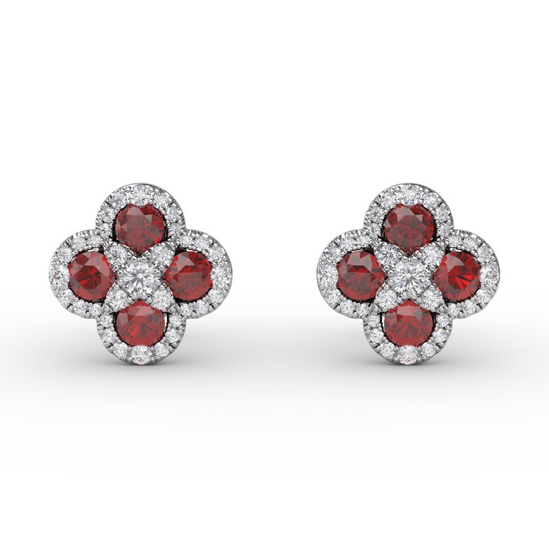 Endless Bliss Ruby and Diamond Cluster Studs ER1643R - TBird