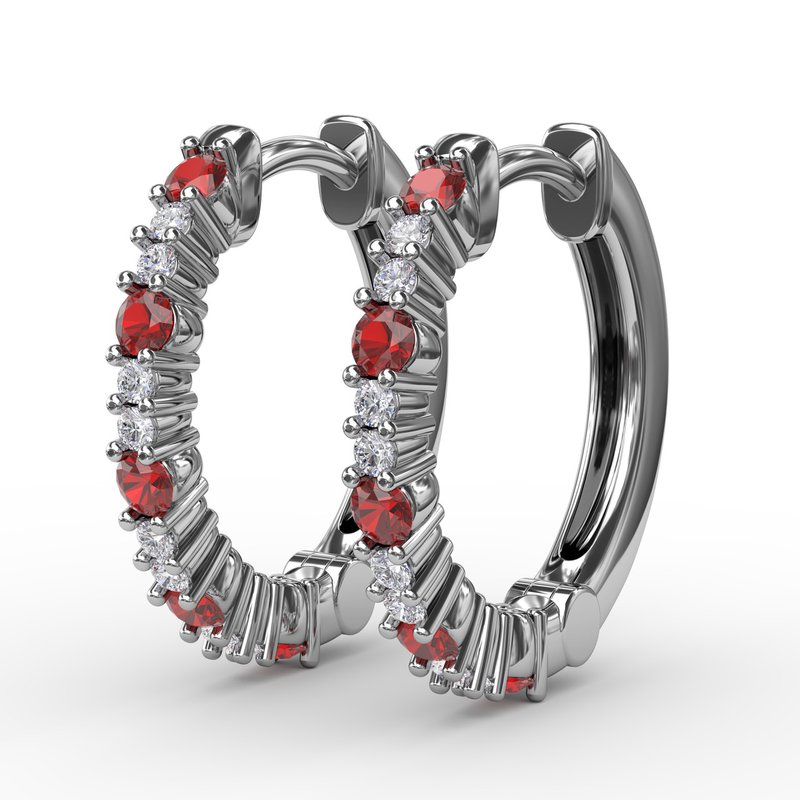 Shared Prong Ruby and Diamond Hoops ER1742R - TBird