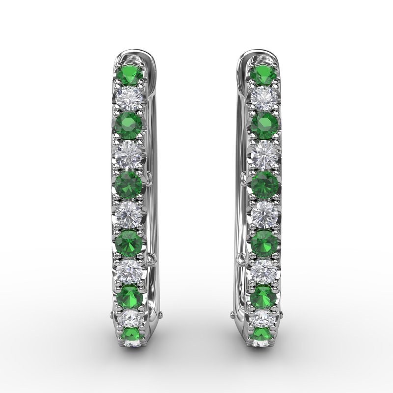 Alternaing Emerald and Diamond Hoop Earrings ER1763E - TBird