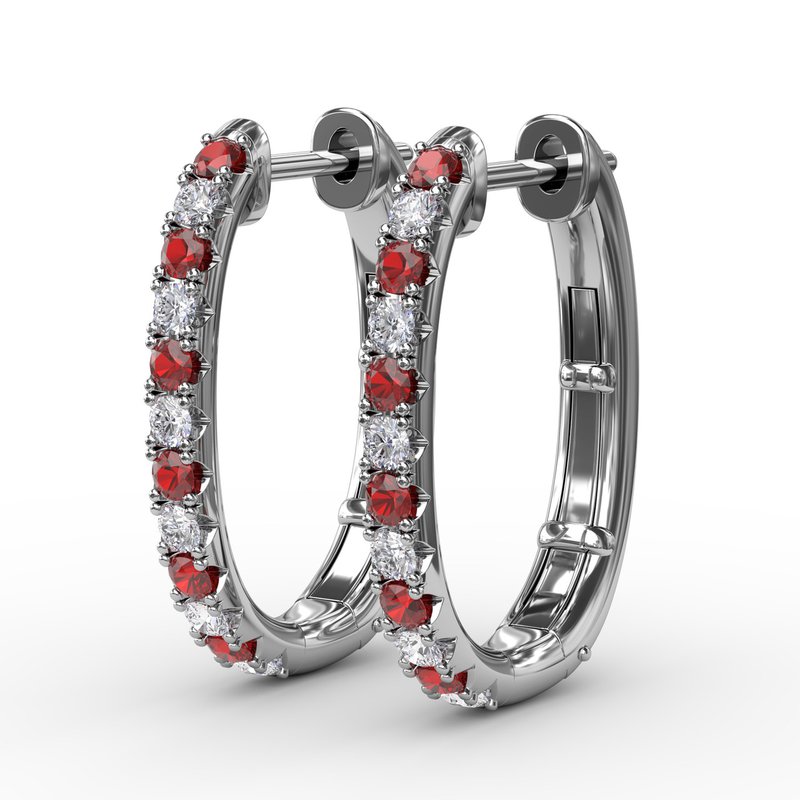 Alternaing Ruby and Diamond Hoop Earrings ER1763R - TBird