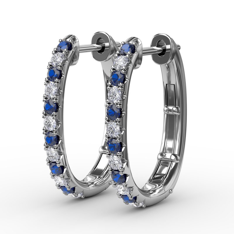 Alternaing Sapphire and Diamond Hoop Earrings ER1763S - TBird