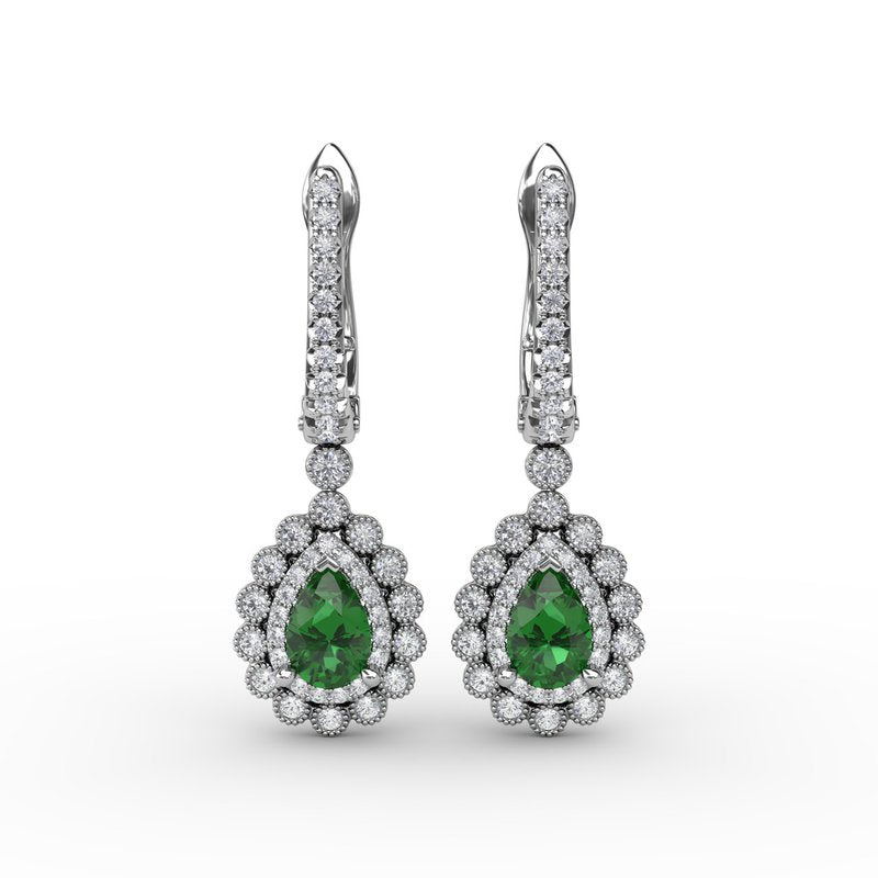 Pear-Shaped Emerald and Diamond Earrings ER1767E - TBird