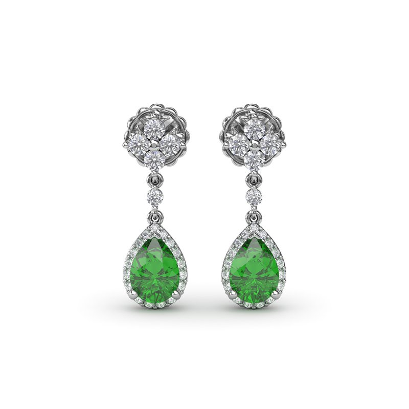 Emerald and Diamond Teardrop Dangle Earrings ER1882E - TBird