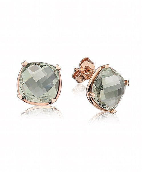 Green Quartz Cushion Studs 372-JSA