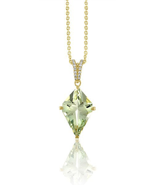 Green Quartz Kite Shaped Pendant with Diamonds 330-JSA