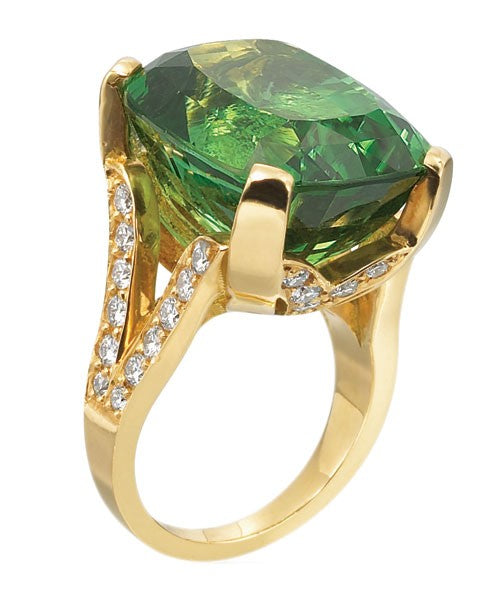 Green Tourmaline Cushion Ring with Diamonds 306-JSA