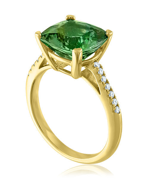 Green Tourmaline Cushion Ring with Diamonds 306-JSA