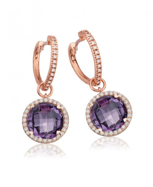 Heart hoops with amethyst round drops 364-JSA