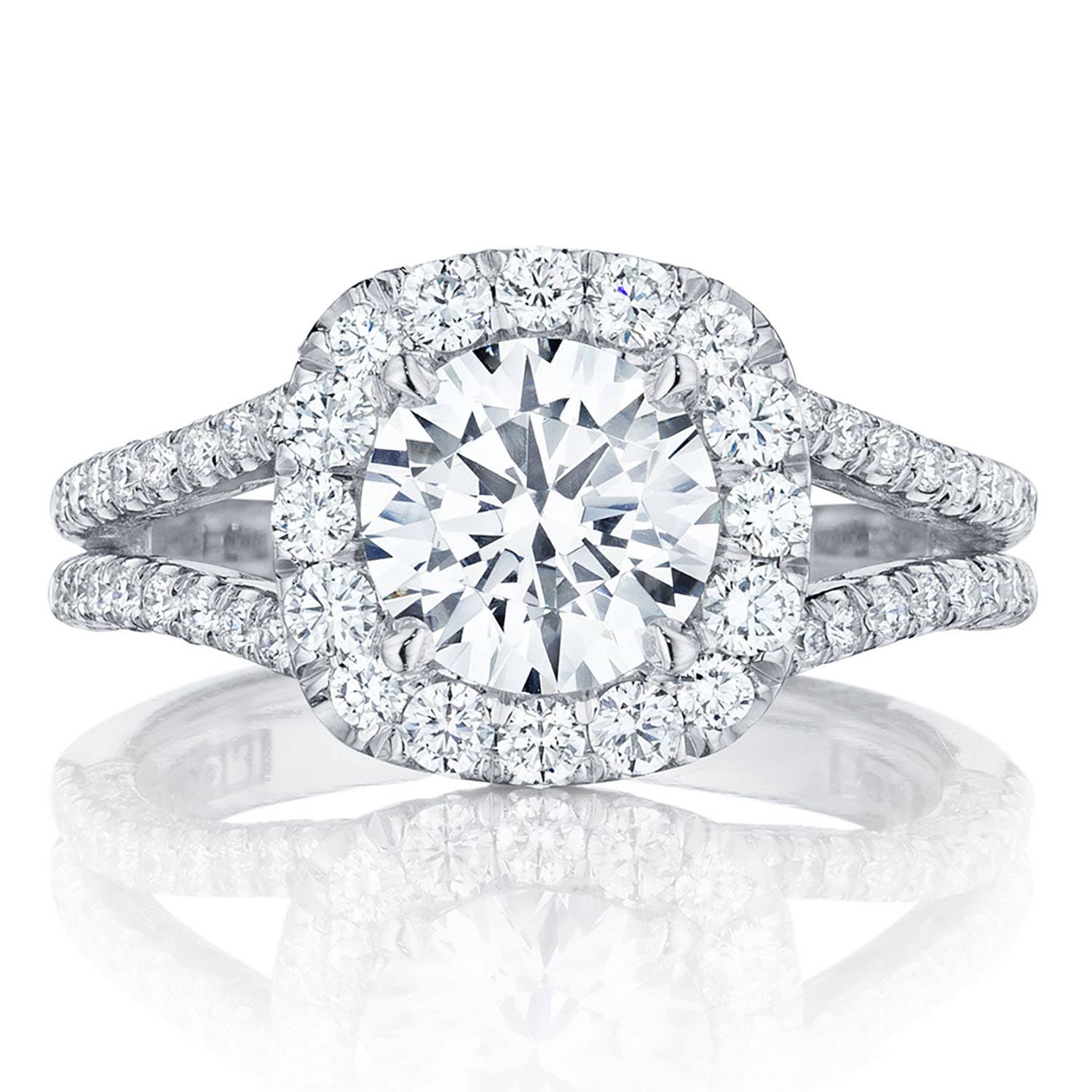 Petite Crescent | Round with Cushion Bloom Engagement Ring HT2548CU75