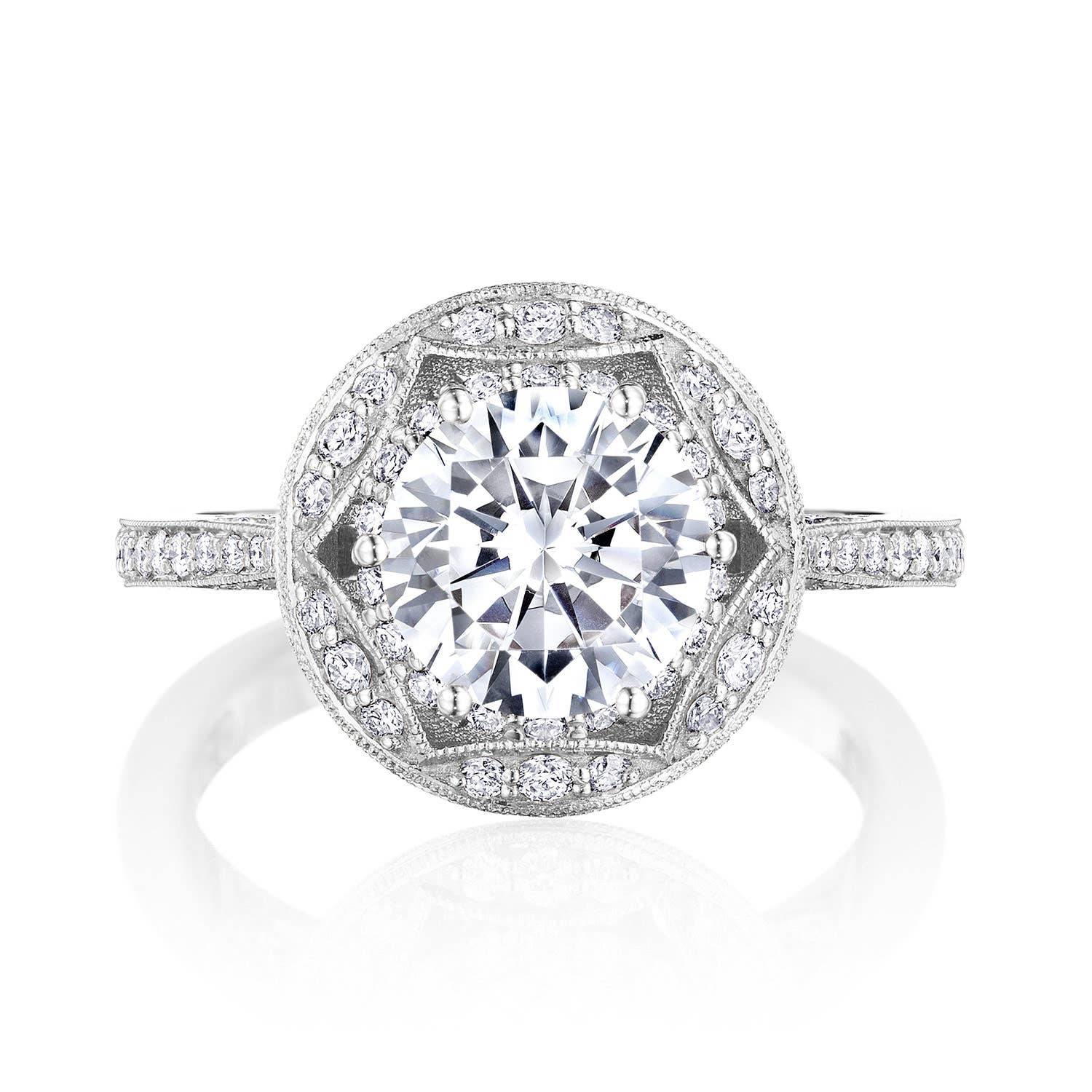 Crescent Chandelier | Round Bloom Engagement Ring HT2564RD8