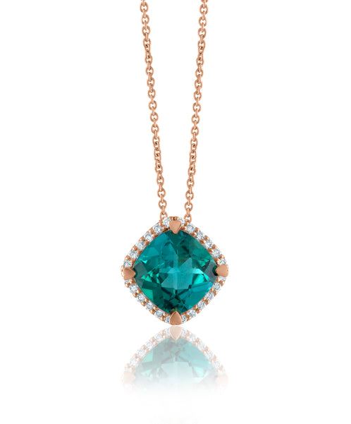 Indicolite Cushion Shaped Pendant with Diamonds 299-JSA