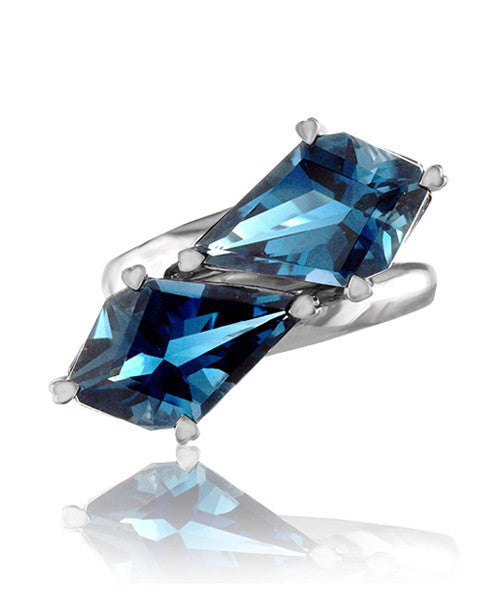 Kite Shaped Blue Topaz Bi-Pass Ring 337-JSA