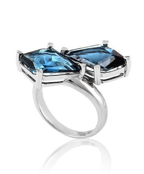 Kite Shaped Blue Topaz Bi-Pass Ring 337-JSA