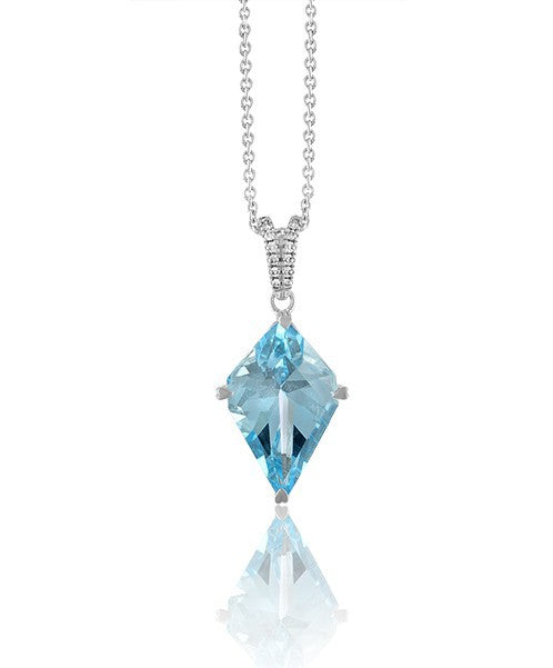 Kite Shaped Sky Blue Topaz Pendant with Diamonds 334-JSA