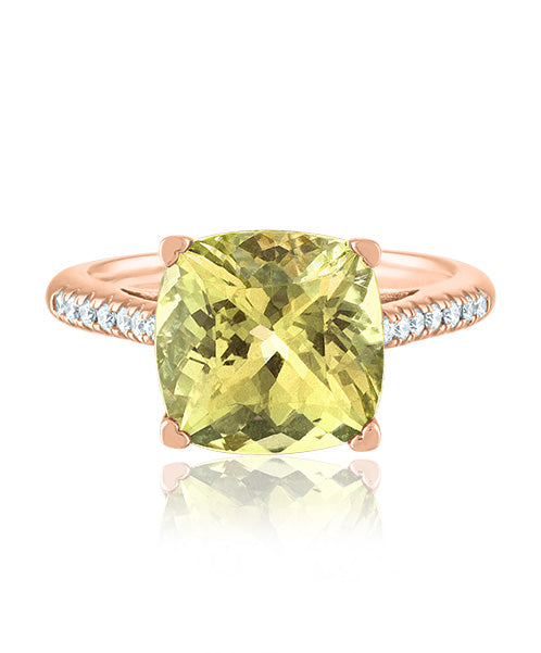 Lemon Quartz Cushion Ring with Diamonds 310-JSA