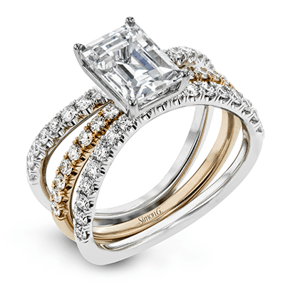 Emerald-cut Engagement Ring & Matching Wedding Band in 18k Gold with Diamonds LR1083-EM