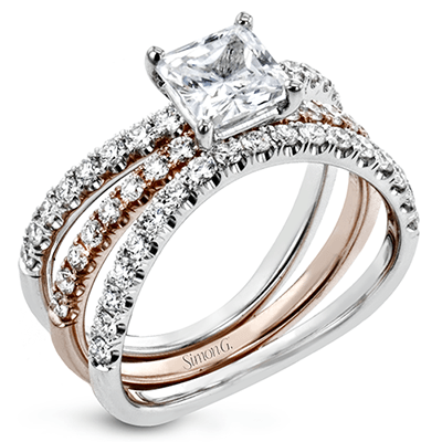 Princess-cut Engagement Ring & Matching Wedding Band in 18k Gold with Diamonds LR1083-PC