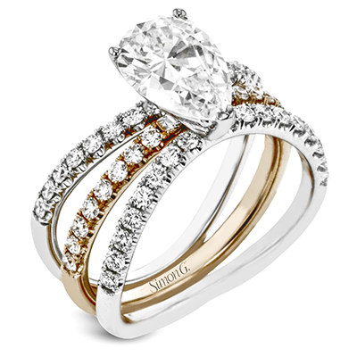 Pear-cut Engagement Ring & Matching Wedding Band in 18k Gold with Diamonds LR1083-PR