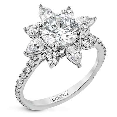 Round-Cut Flower Halo Engagement Ring In 18k Gold With Diamonds LR2910