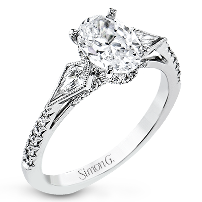 Oval-Cut Three-Stone Engagement Ring In 18k White Gold With Diamonds LR2976