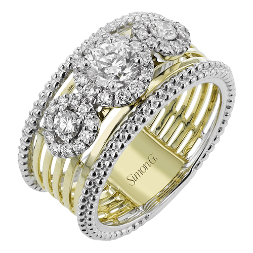 Three-Stone Halo Right Hand Ring In 18k Gold With Diamonds LR3118