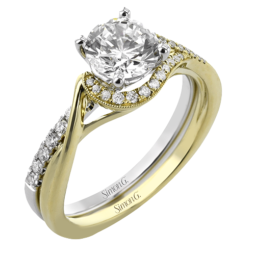 Round-cut Half-Halo Engagement Ring & Matching Wedding Band in 18k Gold with Diamonds LR3234