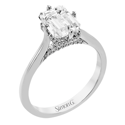 Emerald-Cut Hidden Halo Engagement Ring In 18k Gold With Diamonds LR4778-EM - TBird