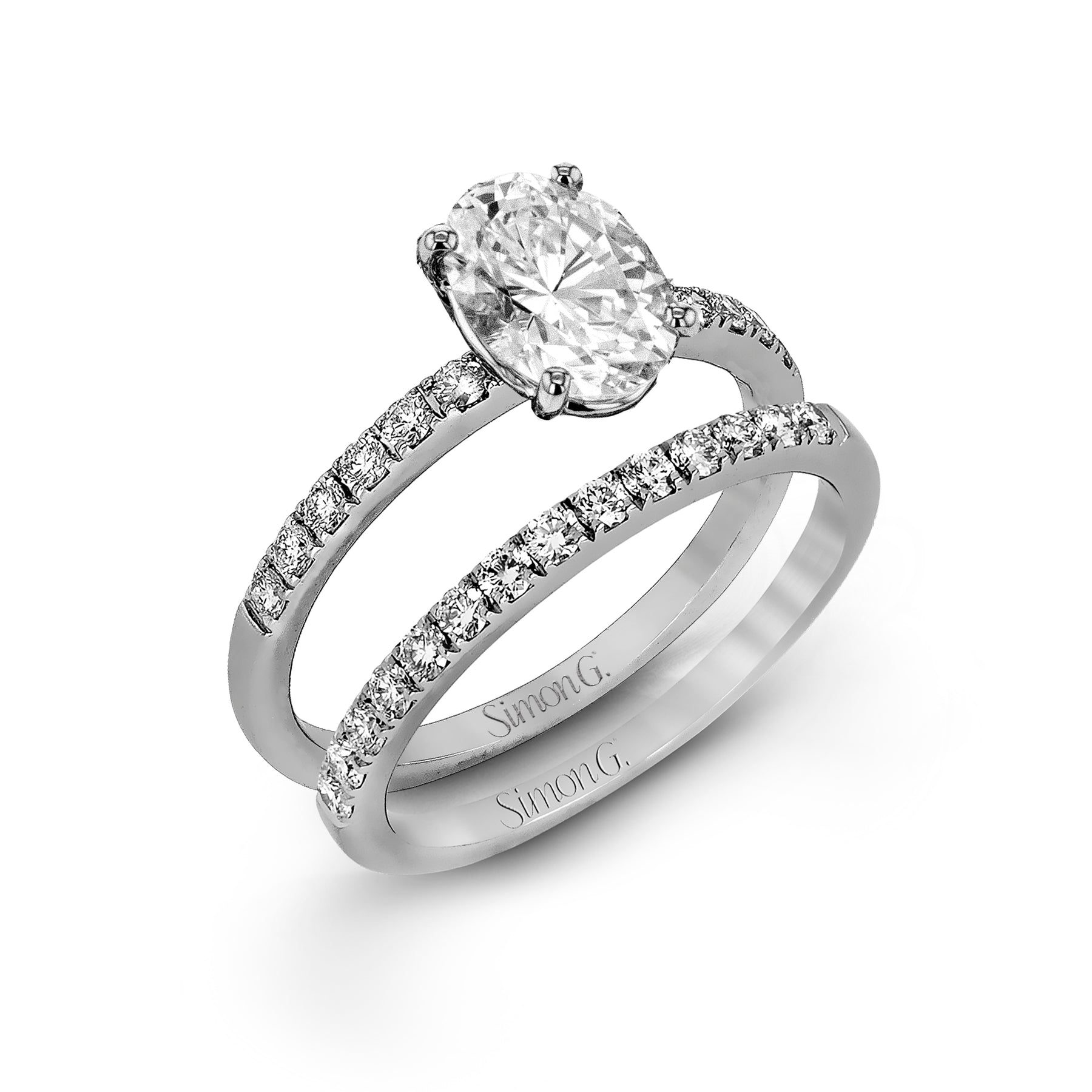 Oval-cut Engagement Ring & Matching Wedding Band in 18k Gold with Diamonds MR1686-OV