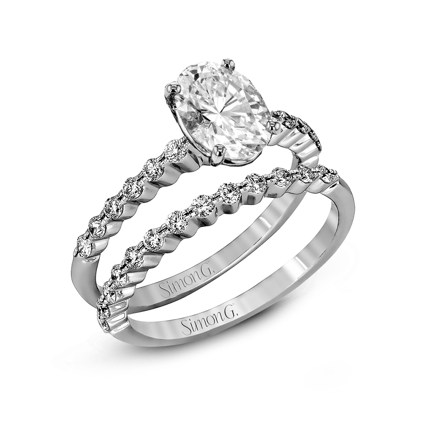 Oval-cut Engagement Ring & Matching Wedding Band in 18k Gold with Diamonds MR2173-D-OV