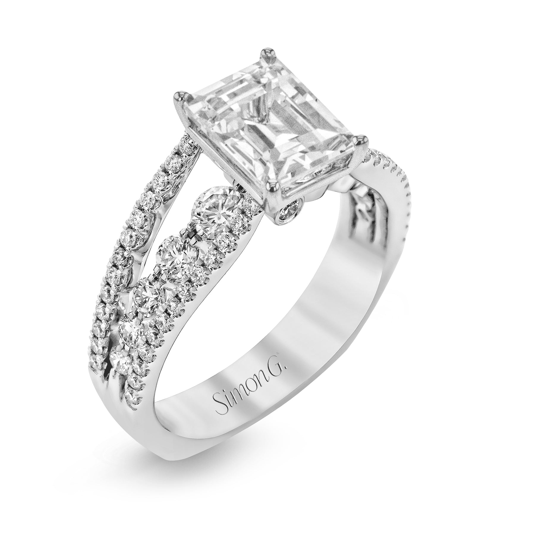 Emerald-Cut Split-Shank Engagement Ring In 18k Gold With Diamonds MR2248-EM