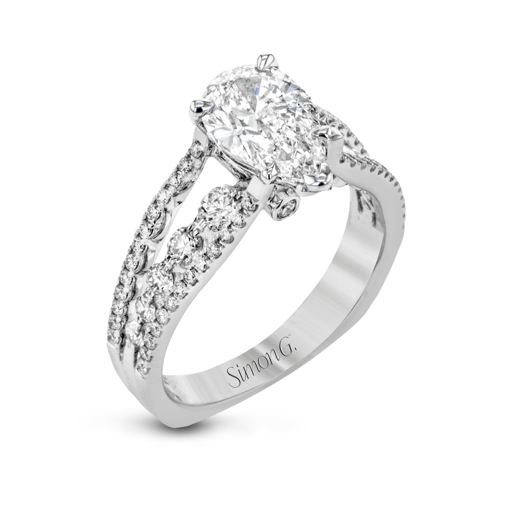 Pear-Cut Split-Shank Engagement Ring In 18k Gold With Diamonds MR2248-PR