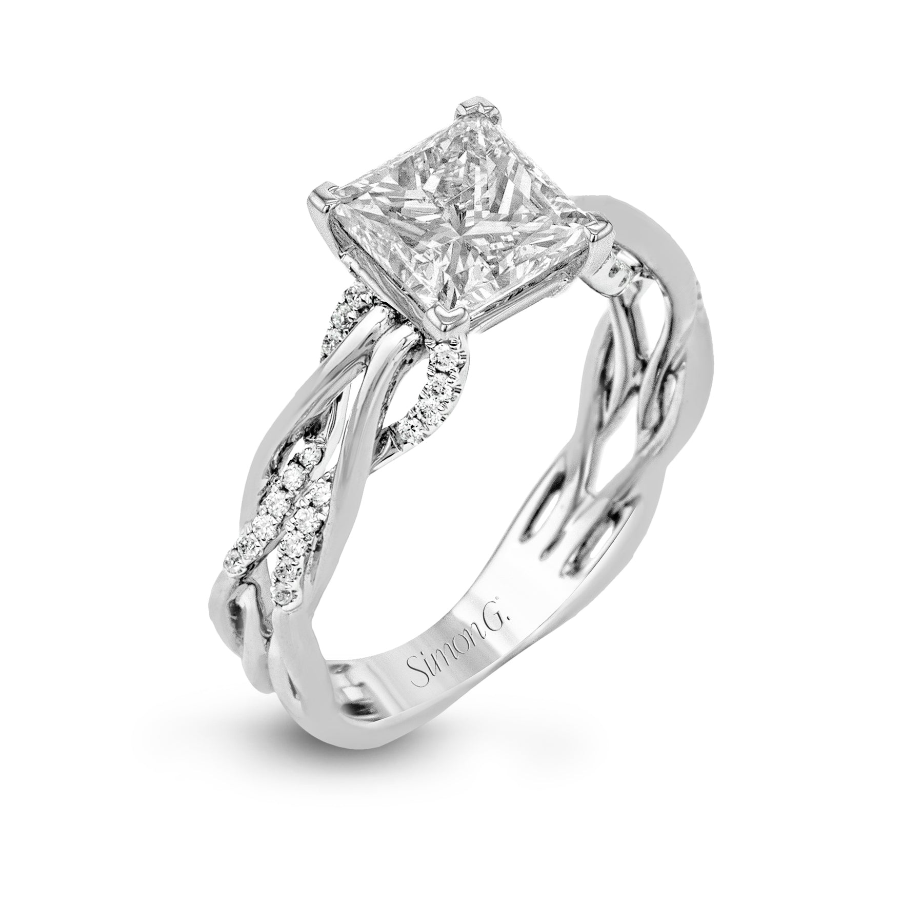Princess-Cut Criss-Cross Engagement Ring In 18k Gold With Diamonds MR2514-PC